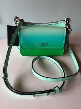 NWT Kate Spade New York Double Up Saffiano Leather Crossbody Ombré  Mint Liqueur